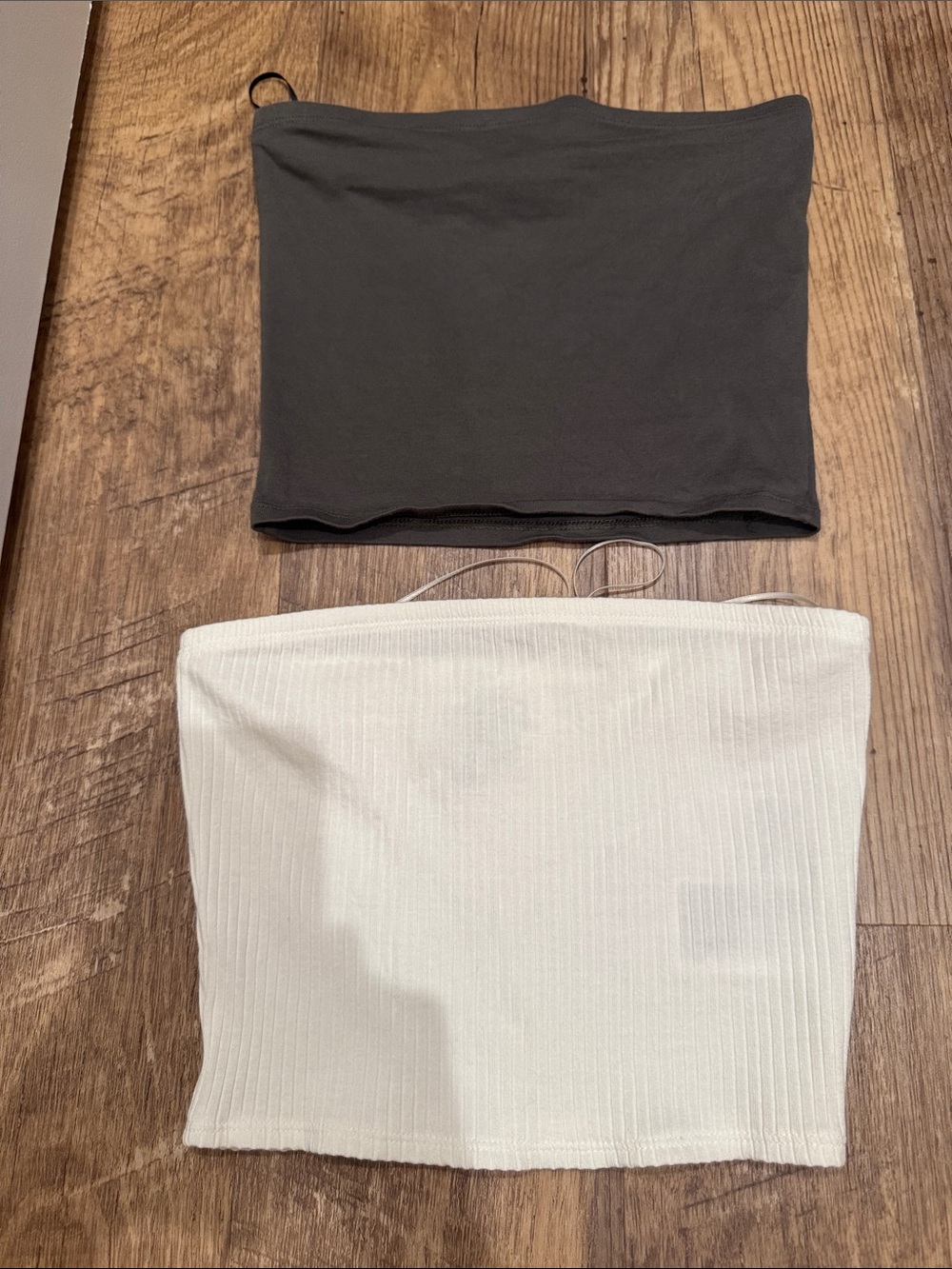 Set of 2 Army Green and Cream/White Tube Tops - Stretch Knit Layering Tanks